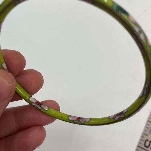 Cloisonne Green Bangle Bracelet - Picture 2 of 5